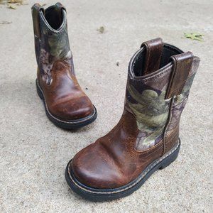 Ariat 4LR Kids Cowboy Boots Sierra Camo Fabric Brown Leather Western Size US 8.5